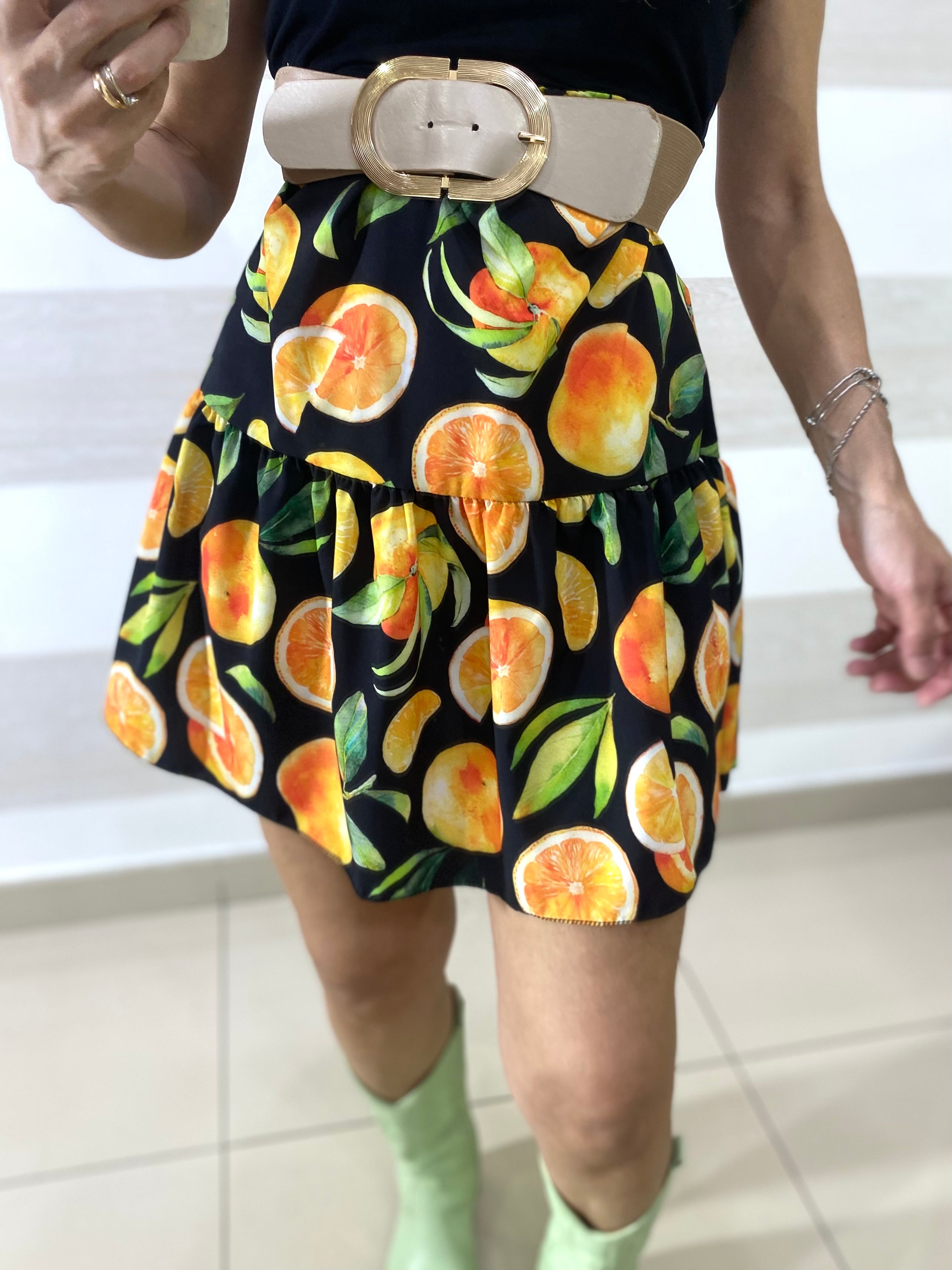 Vestito Fruit Svasato con Cinturino Incluso