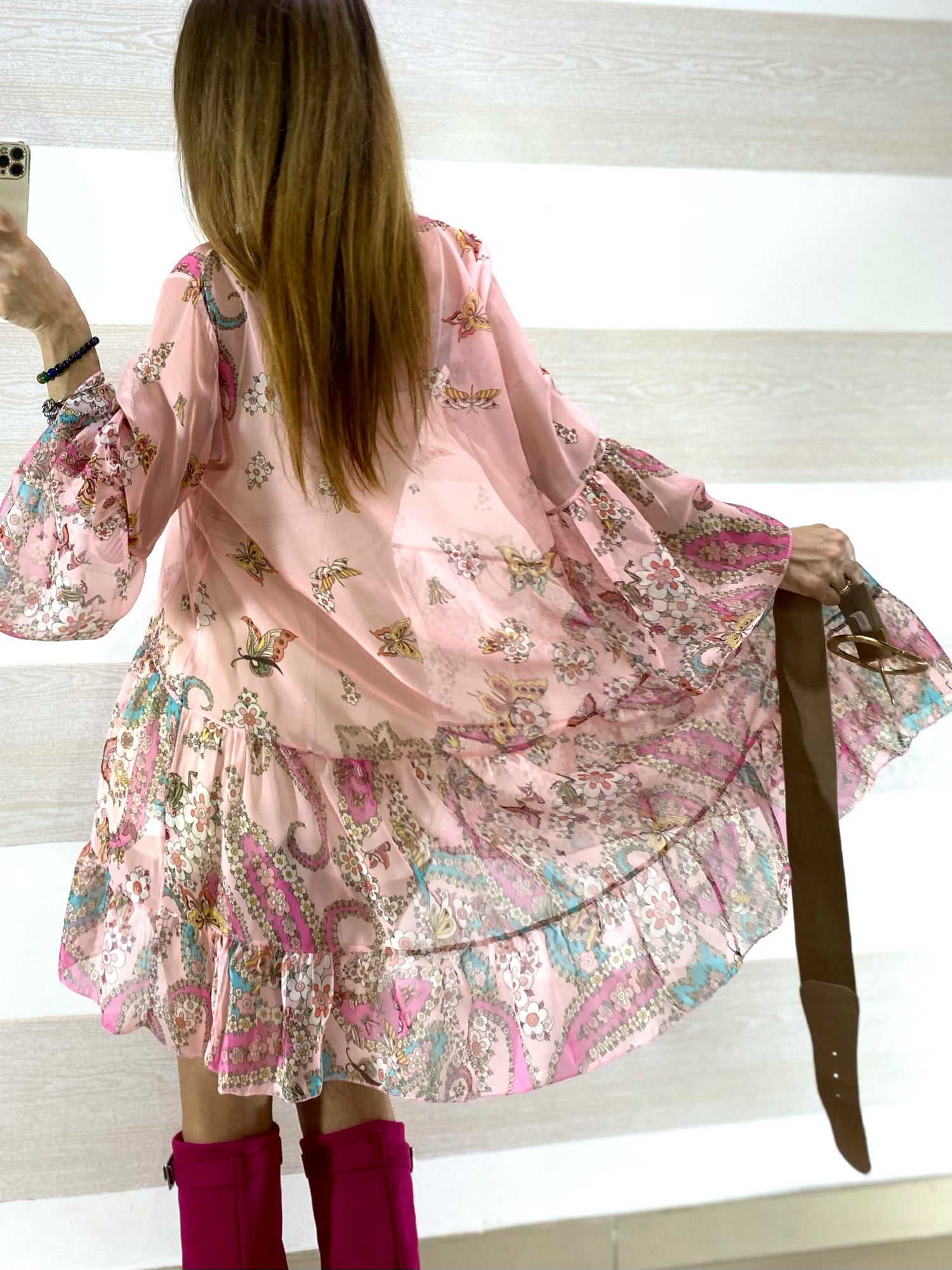 Vestito Iside Tipo Chiffon Fiori e Farfalle