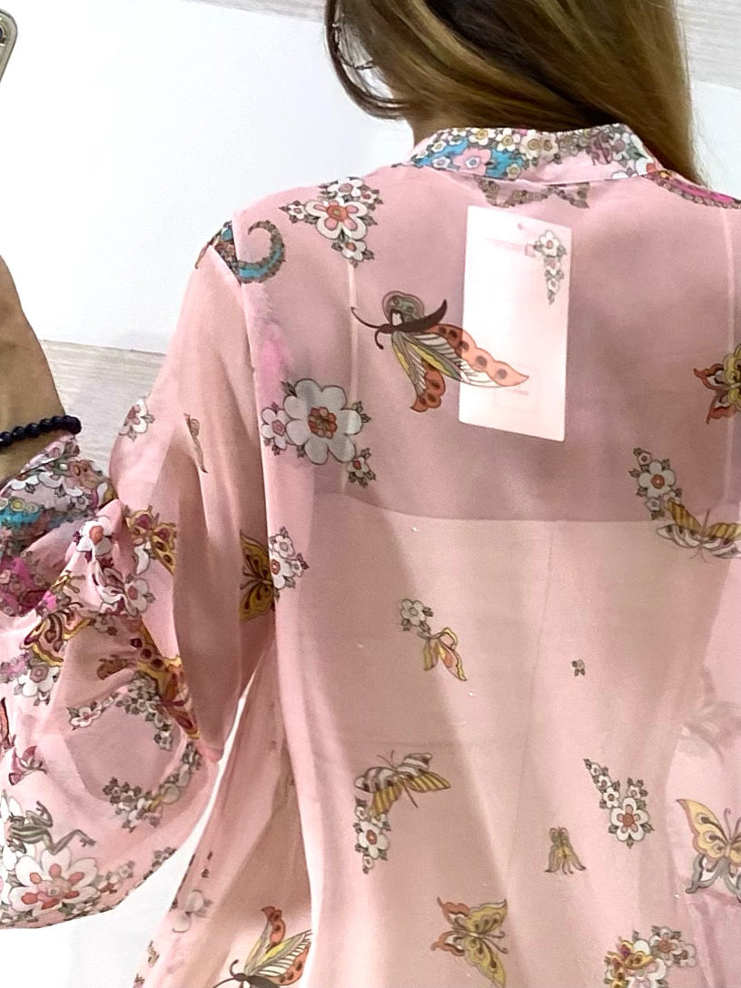Vestito Iside Tipo Chiffon Fiori e Farfalle