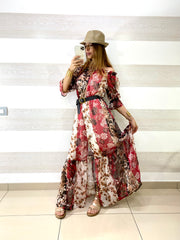 Vestito Mirka Tipo Chiffon Flowers con Spacco