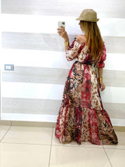 Vestito Mirka Tipo Chiffon Flowers con Spacco