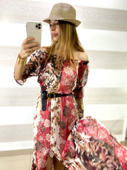Vestito Mirka Tipo Chiffon Flowers con Spacco