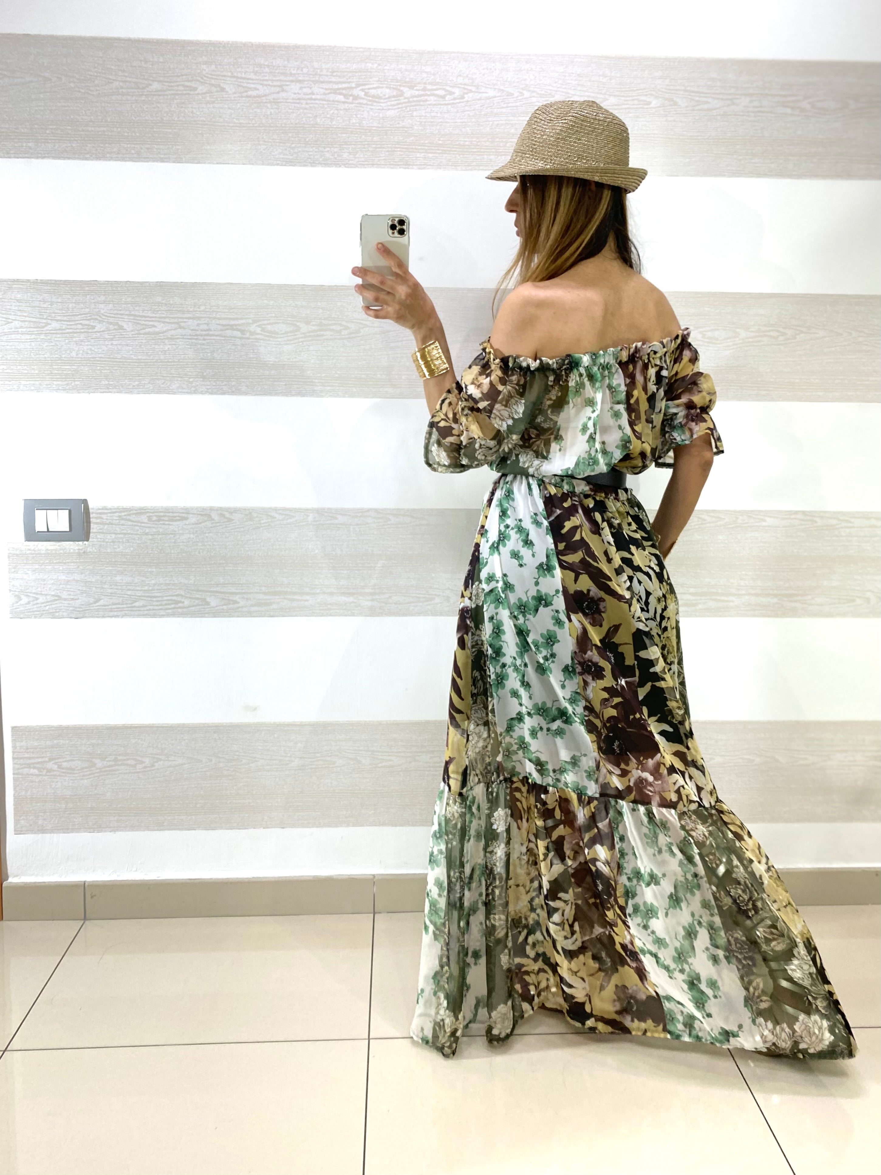Vestito Mirka Tipo Chiffon Flowers con Spacco