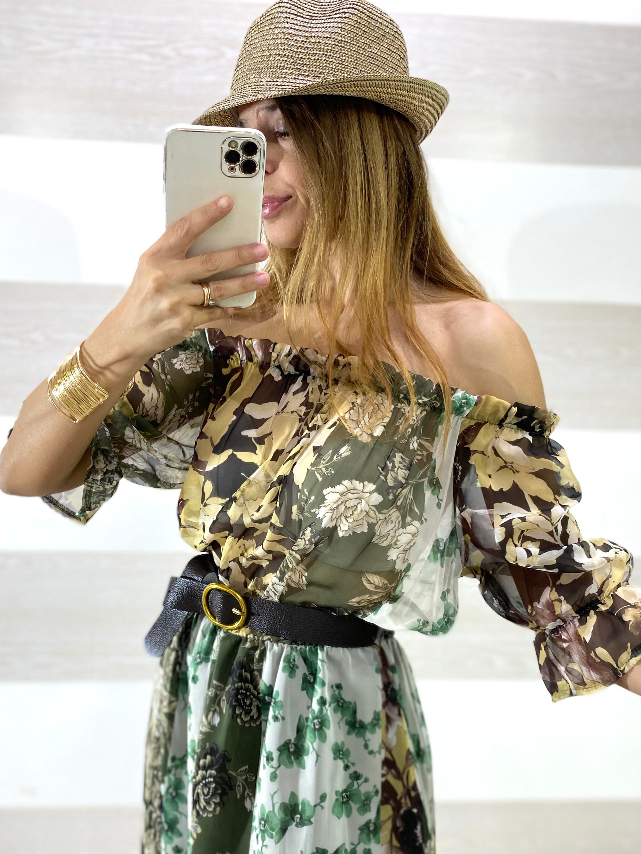 Vestito Mirka Tipo Chiffon Flowers con Spacco