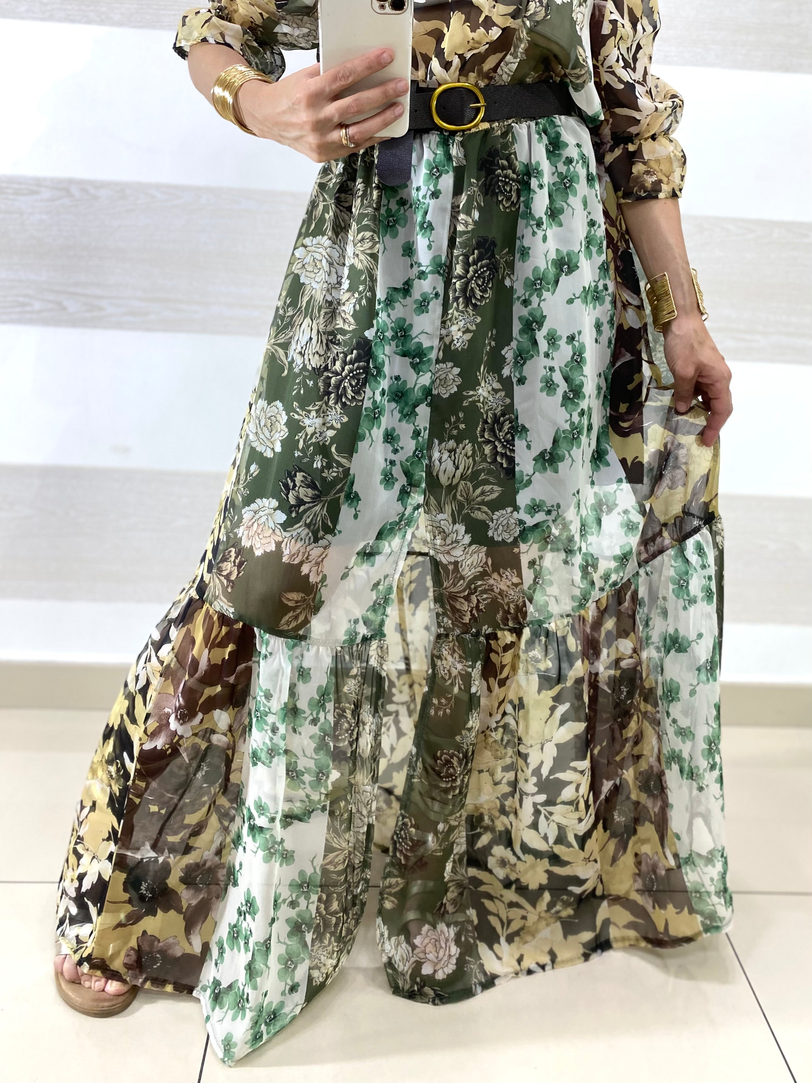 Vestito Mirka Tipo Chiffon Flowers con Spacco