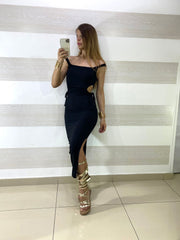 Vestito Nina a Costine con Oblo Laterali e Spacco