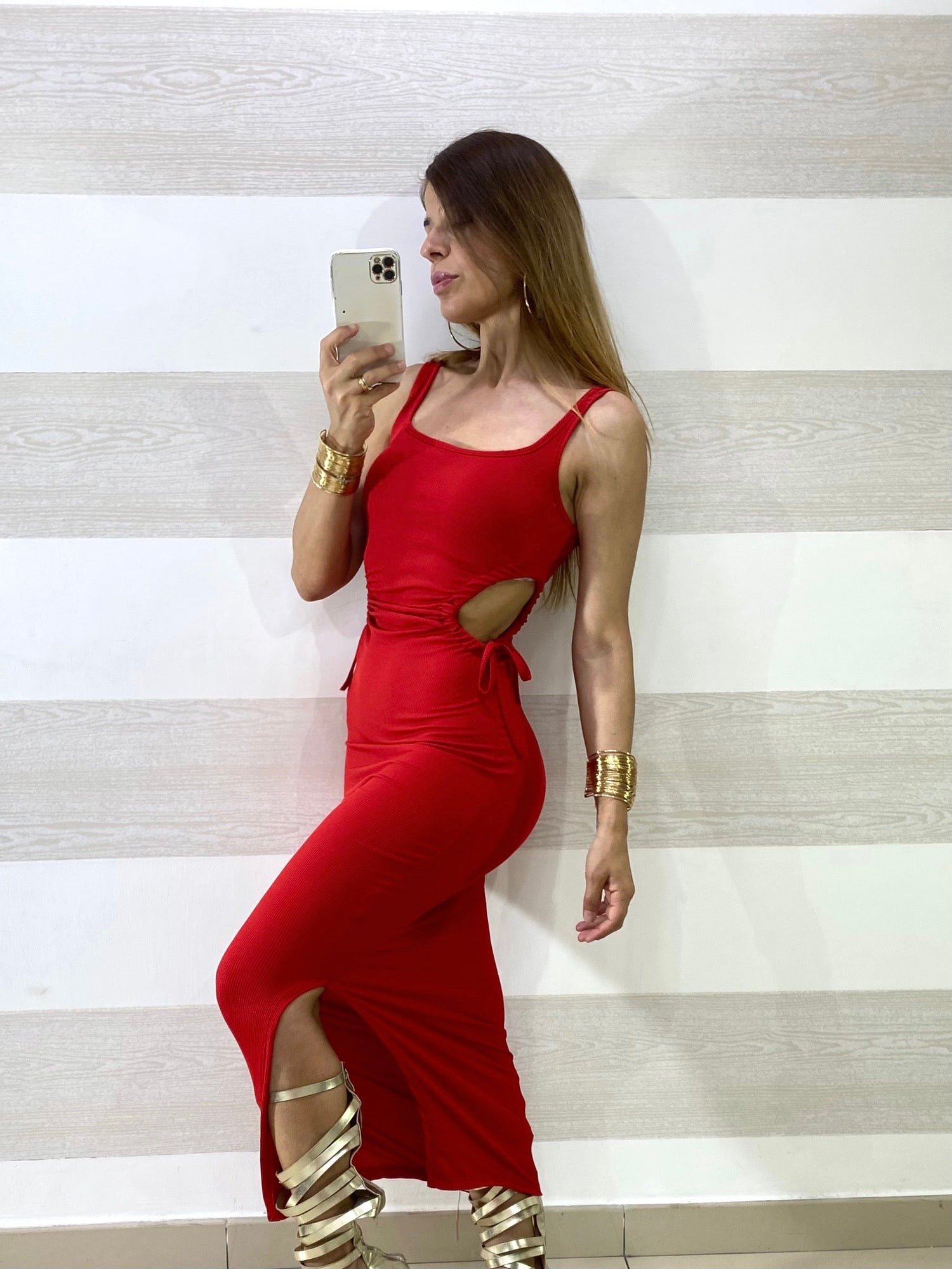 Vestito Nina a Costine con Oblo Laterali e Spacco