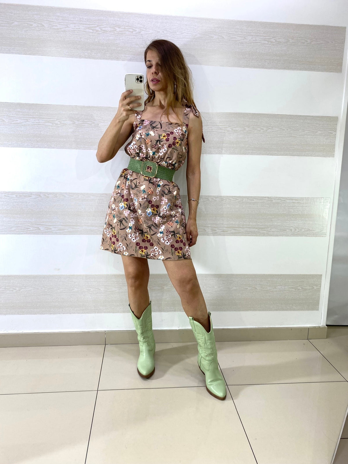 Vestito Olimpia a Fiori con Elastico in Vita
