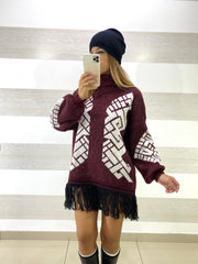 Vestito Priscilla Collo Alto con Frange