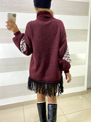 Vestito Priscilla Collo Alto con Frange