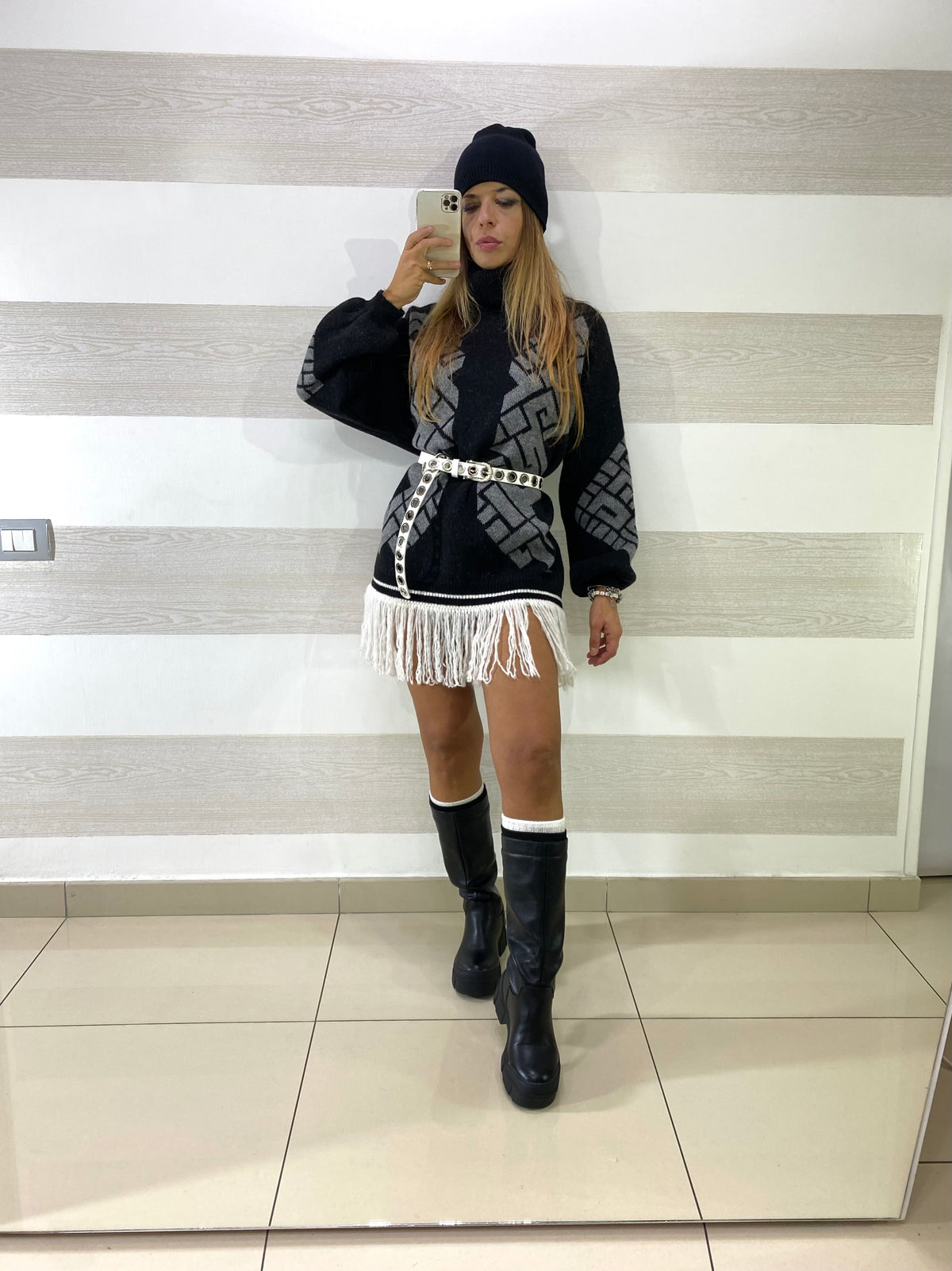 Vestito Priscilla Collo Alto con Frange