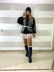 Vestito Priscilla Collo Alto con Frange