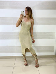 Vestito Priscilla in Filo Lurex con Applicazione Oro