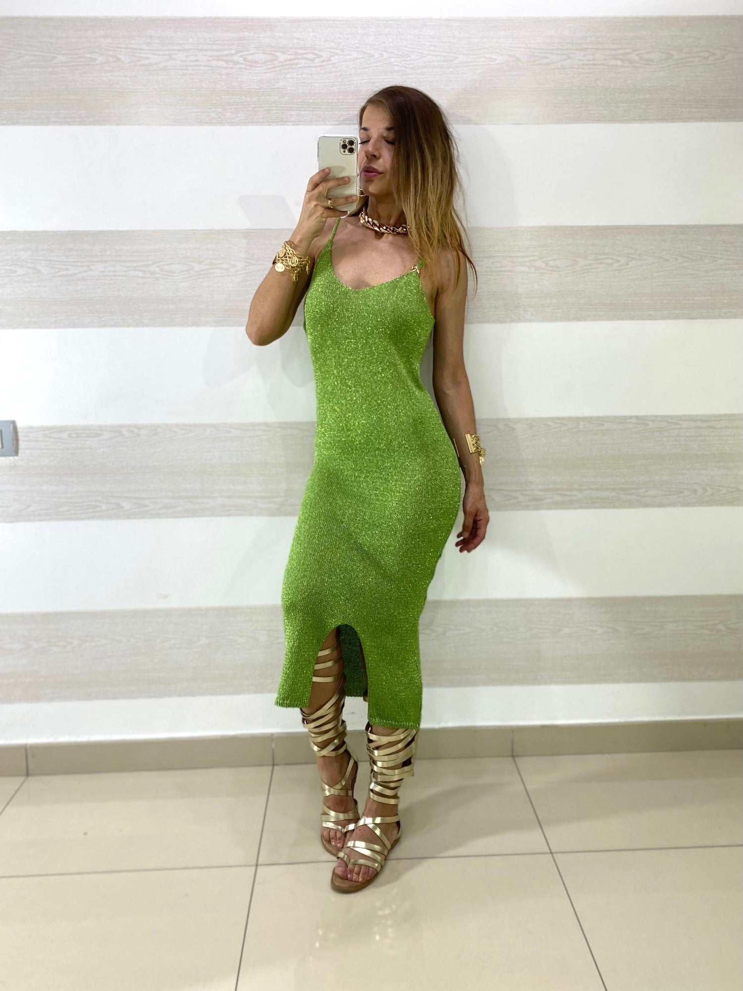 Vestito Priscilla in Filo Lurex con Applicazione Oro