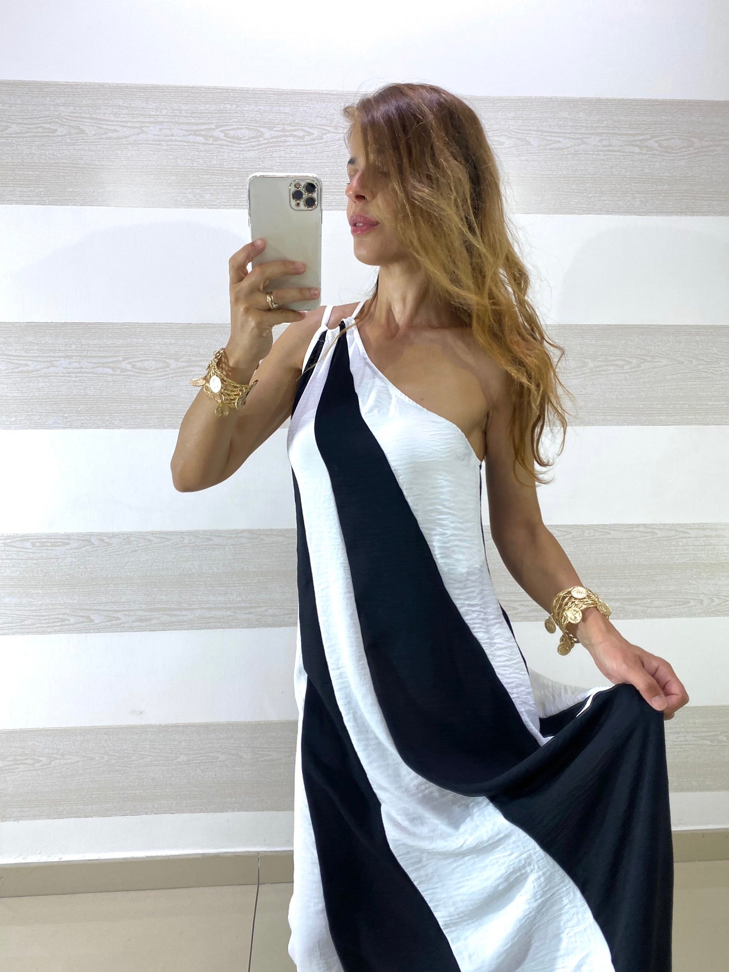 Vestito Renata Monospalla Bianco e Nero
