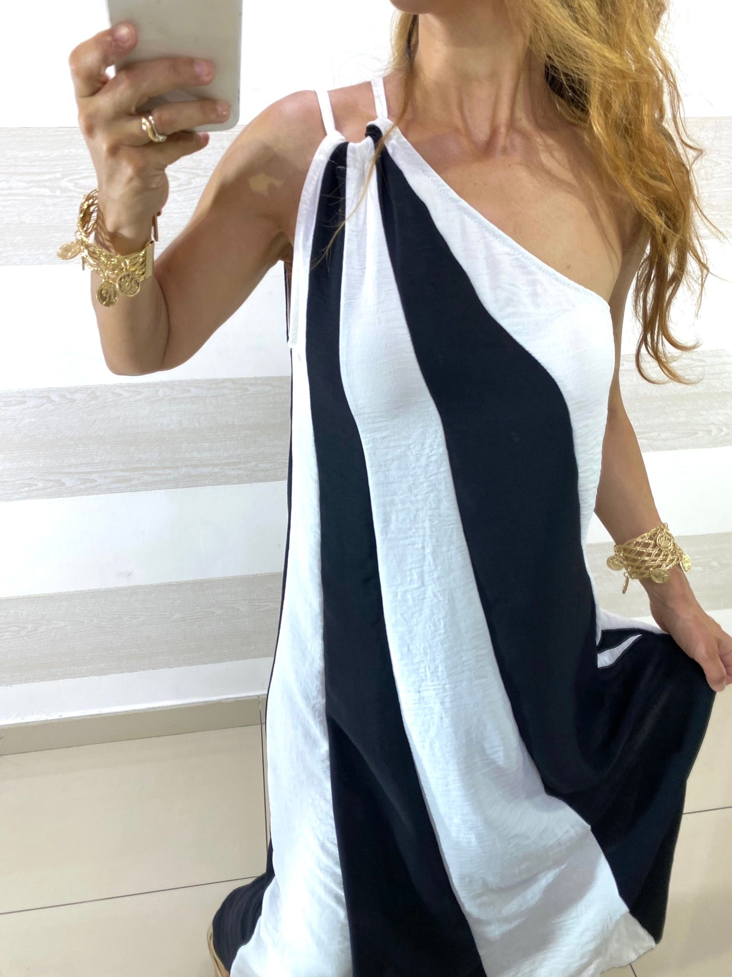 Vestito Renata Monospalla Bianco e Nero