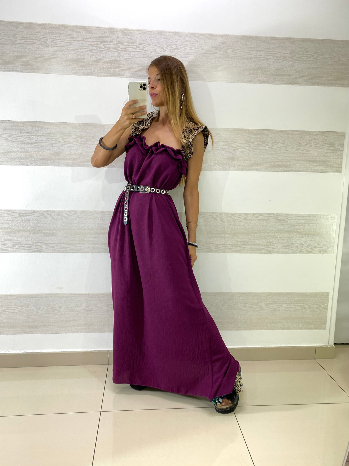 Vestito Samia Bretelle Maculate con Ruches