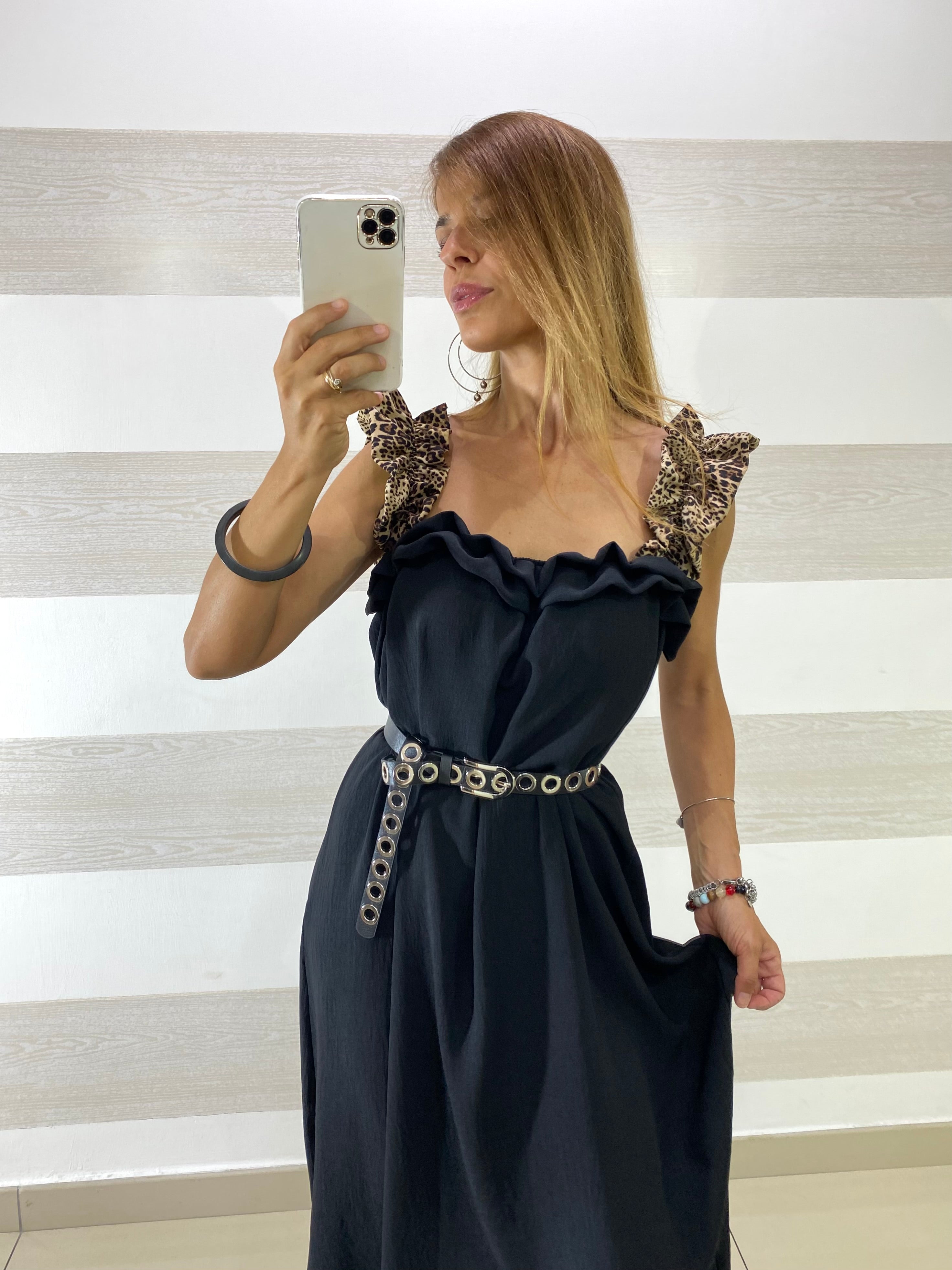 Vestito Samia Bretelle Maculate con Ruches