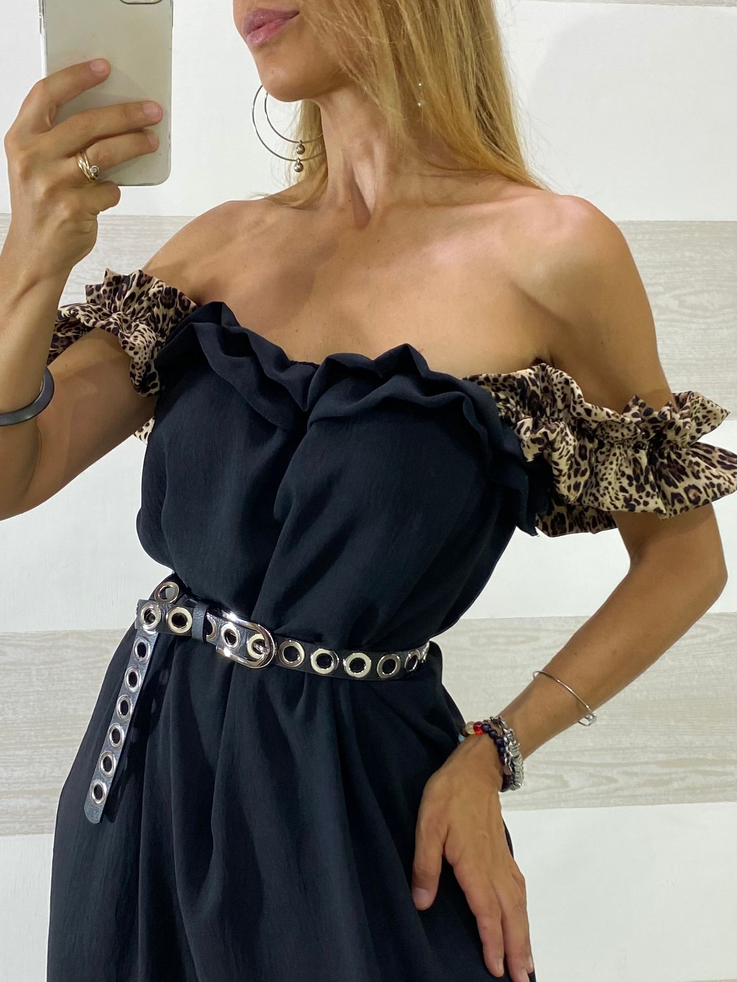 Vestito Samia Bretelle Maculate con Ruches