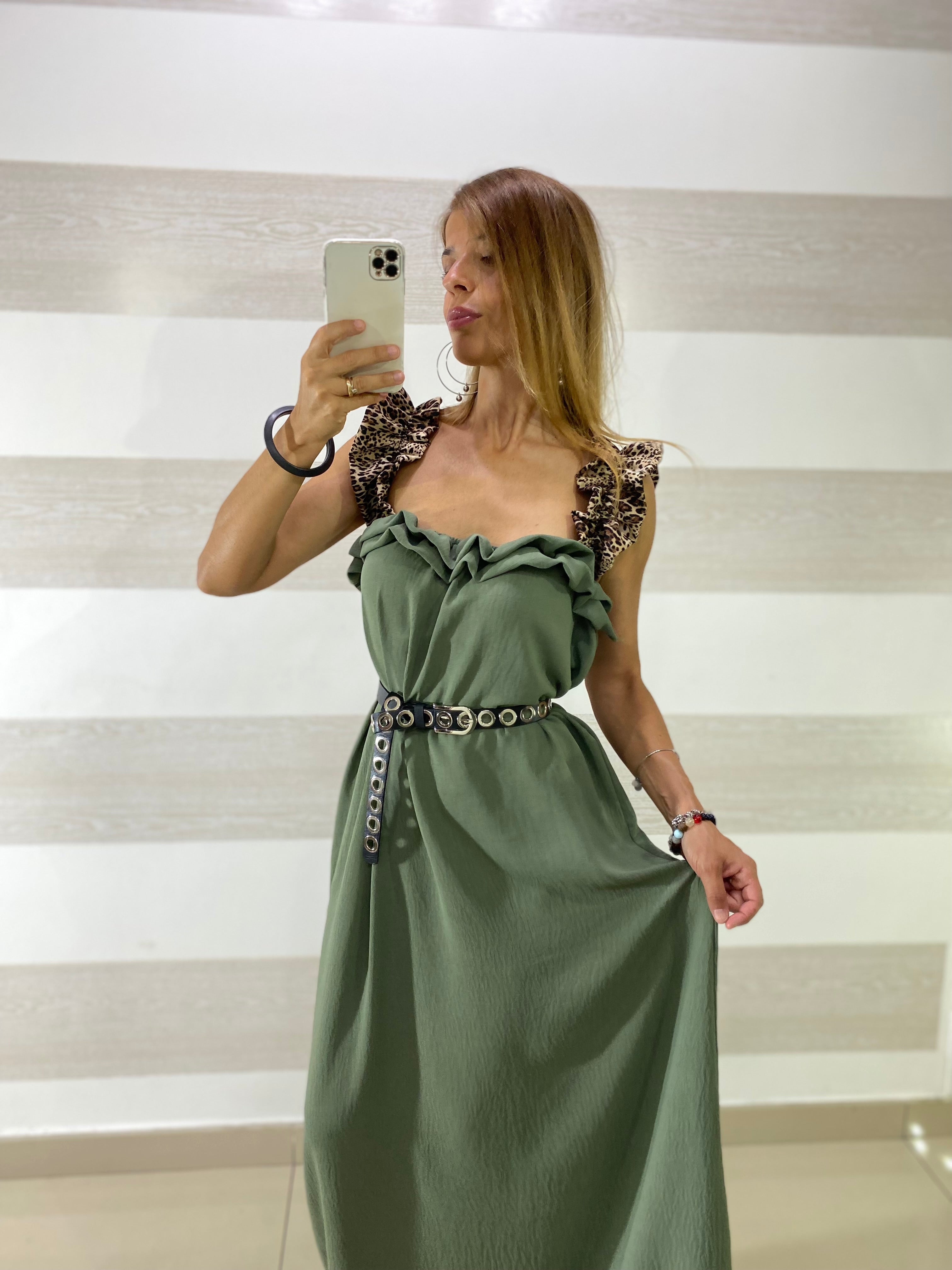 Vestito Samia Bretelle Maculate con Ruches