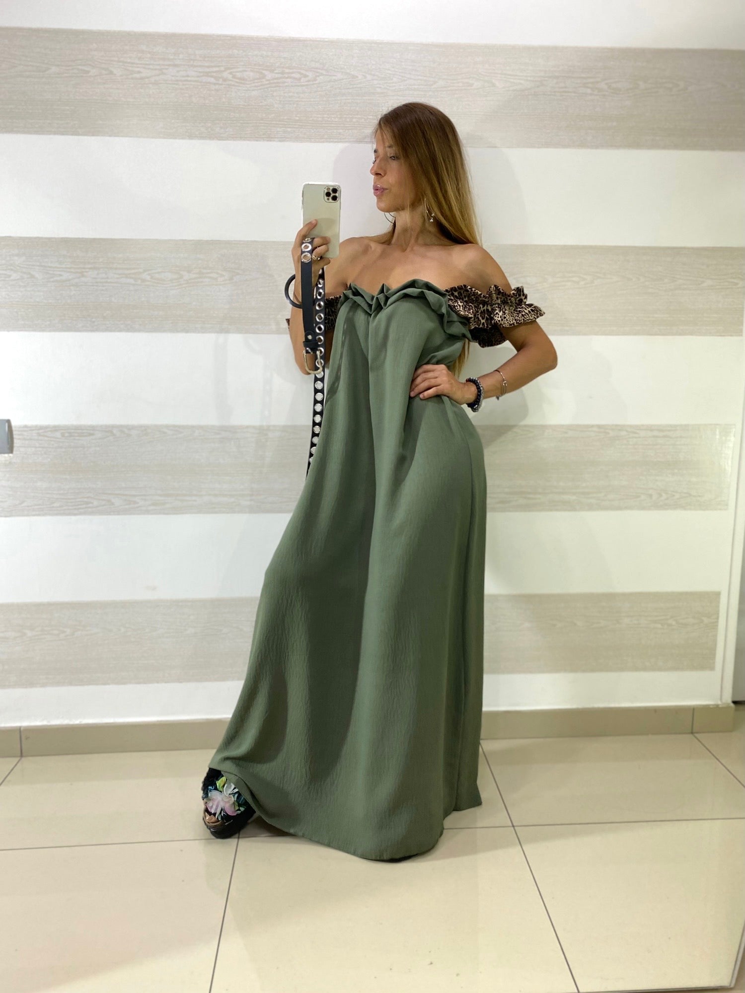 Vestito Samia Bretelle Maculate con Ruches