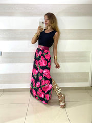 Vestito Samoa Nero Fantasia Rose con Spacchi