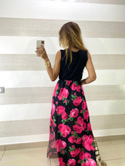 Vestito Samoa Nero Fantasia Rose con Spacchi