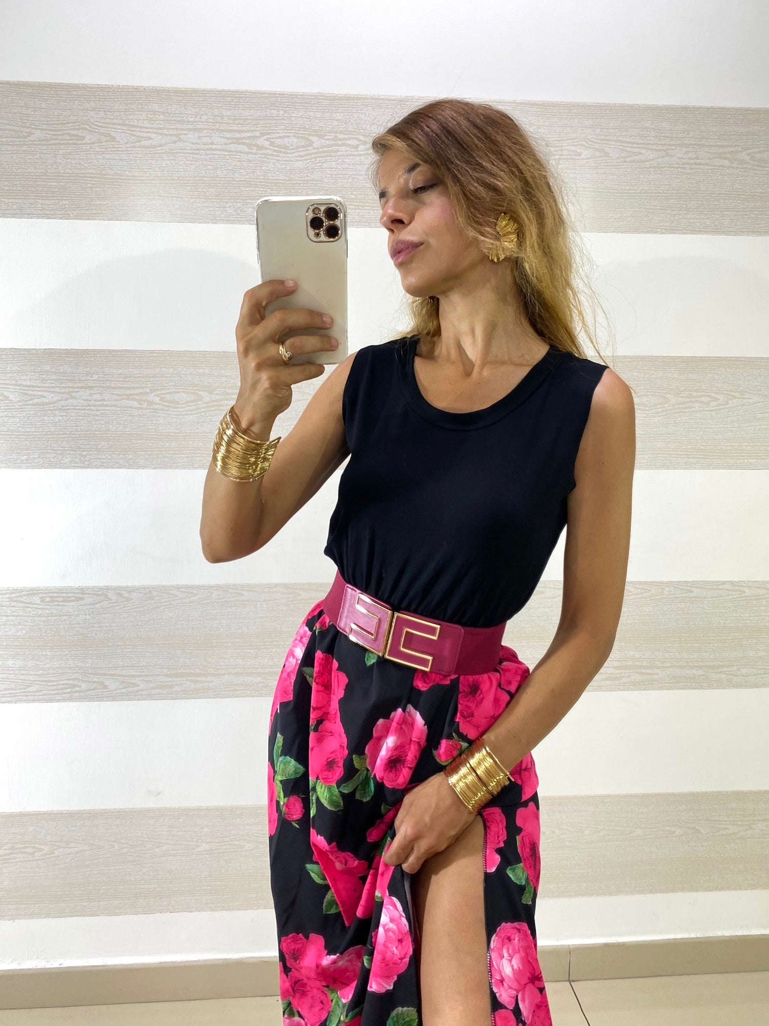 Vestito Samoa Nero Fantasia Rose con Spacchi