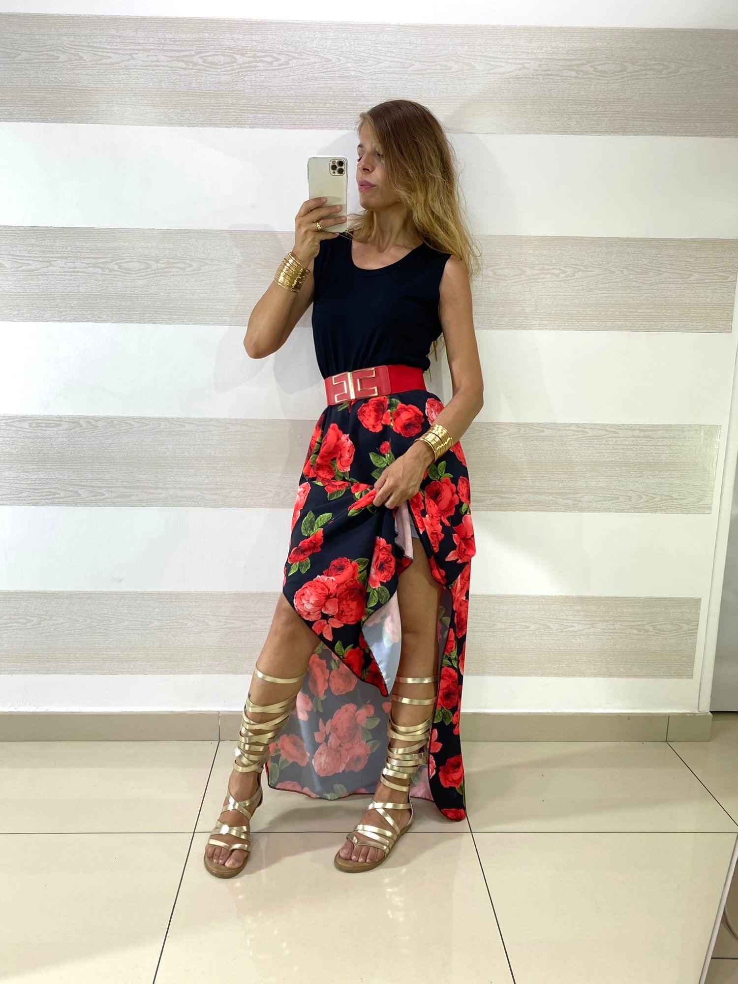 Vestito Samoa Nero Fantasia Rose con Spacchi