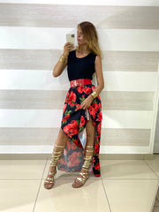 Vestito Samoa Nero Fantasia Rose con Spacchi