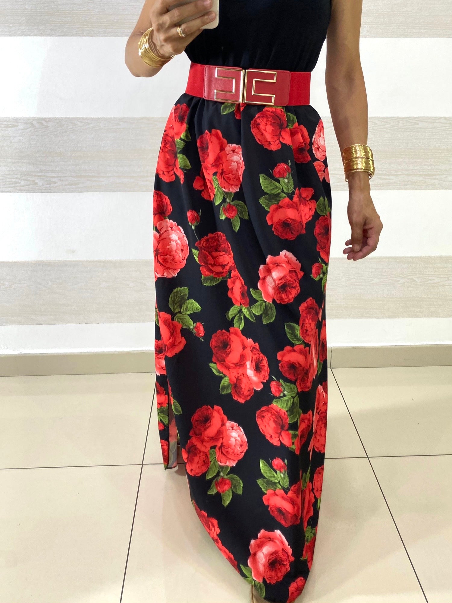Vestito Samoa Nero Fantasia Rose con Spacchi