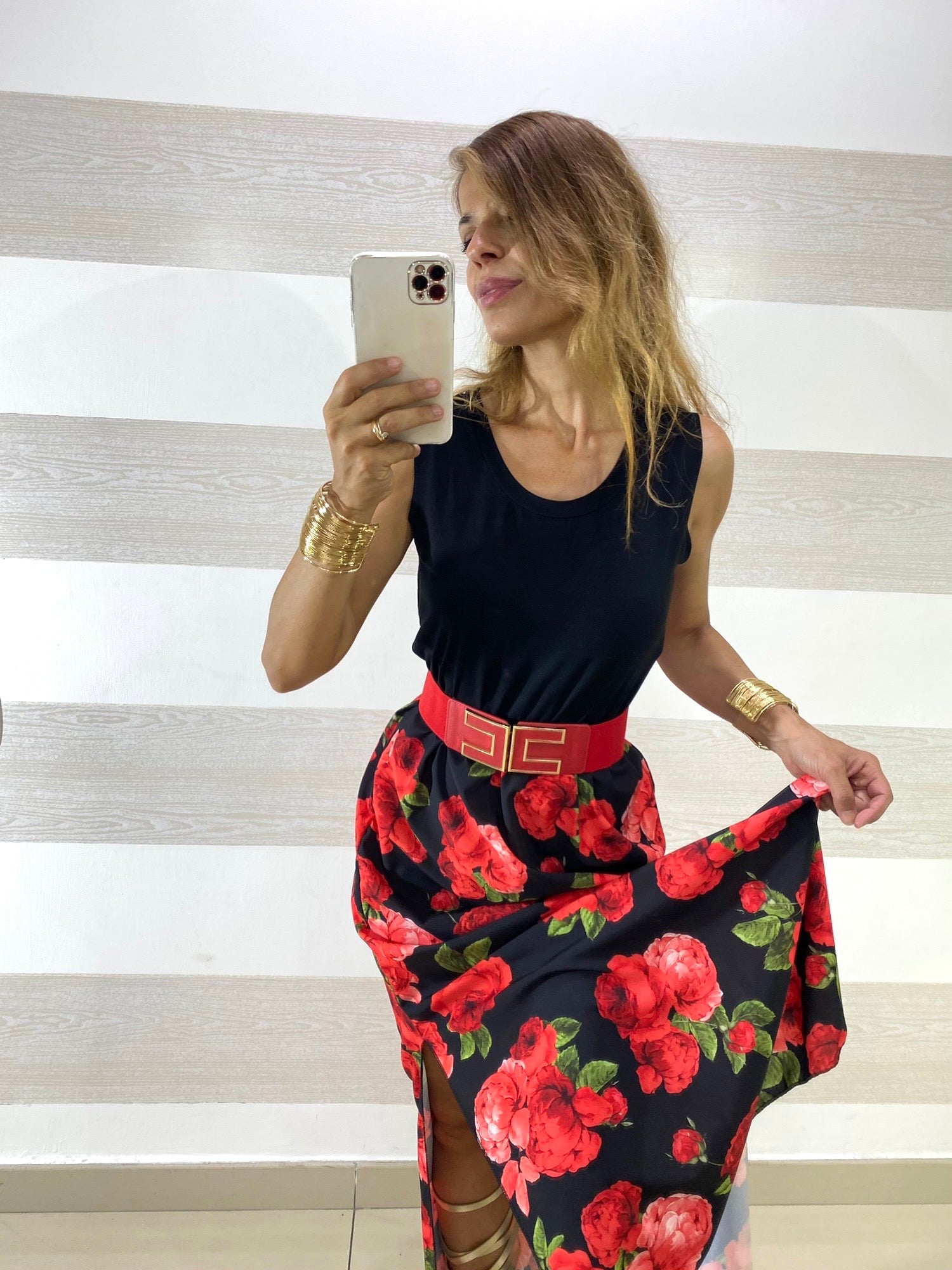 Vestito Samoa Nero Fantasia Rose con Spacchi