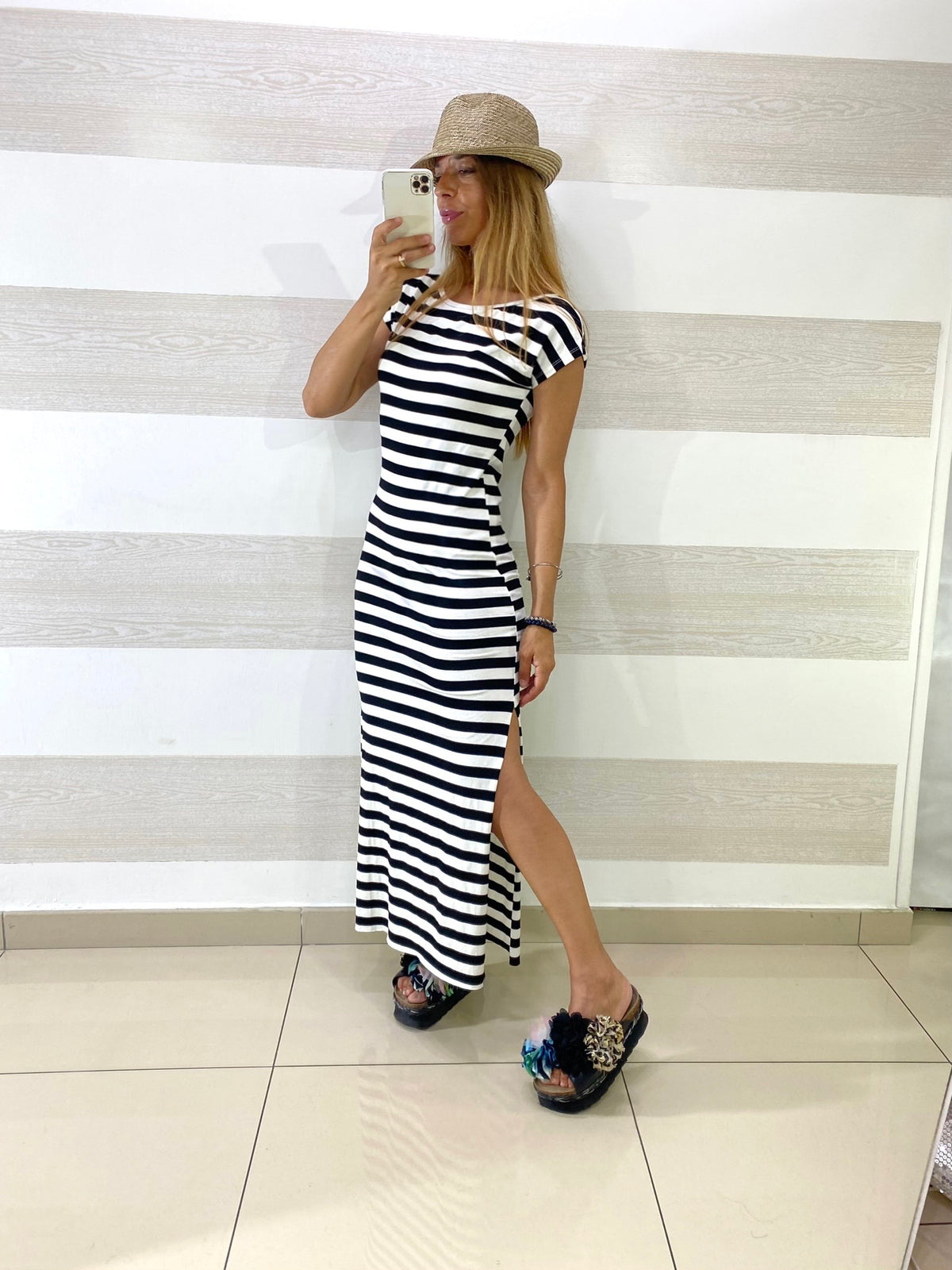 Vestito Soriana a Righe con Spacchi Laterali