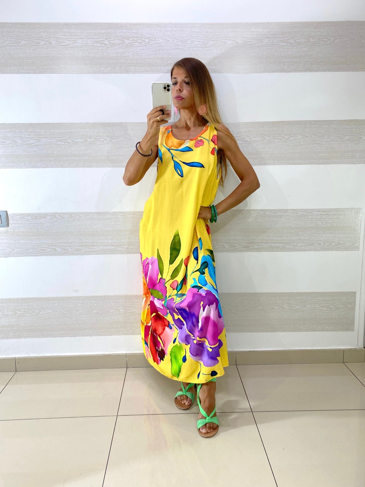Vestito Vanda Lungo in Viscosa Fantasia Fiori