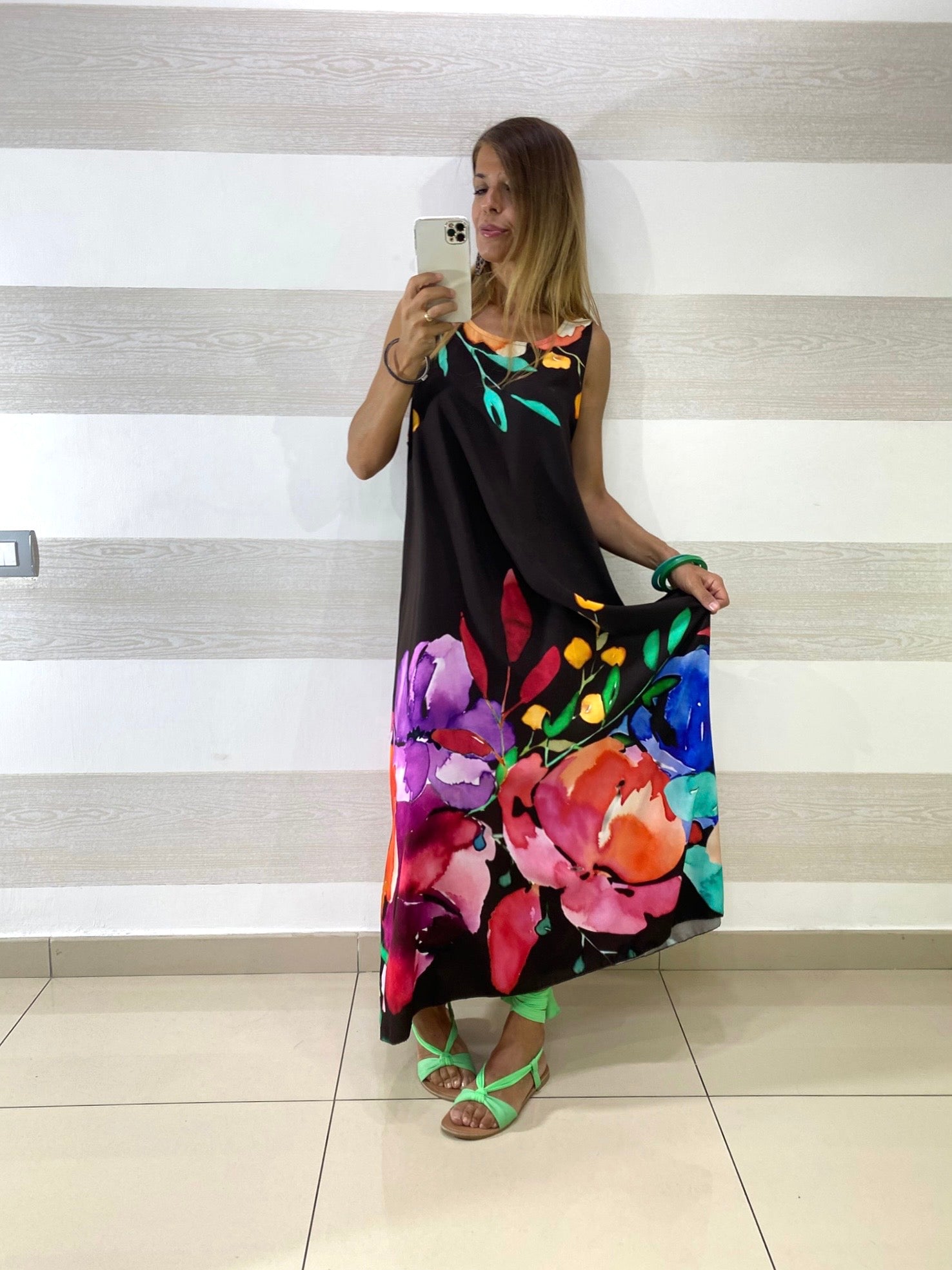 Vestito Vanda Lungo in Viscosa Fantasia Fiori