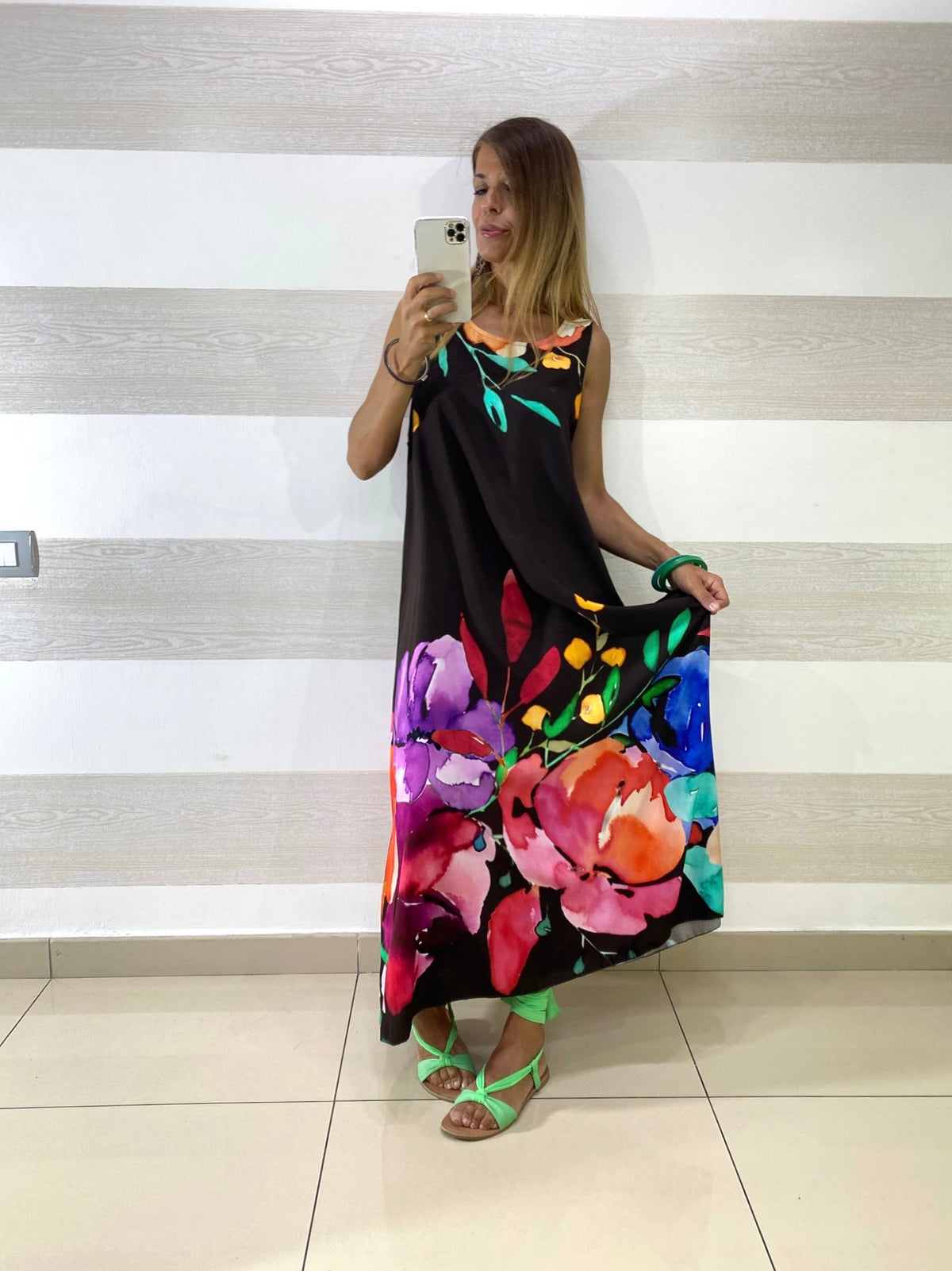 Vestito Vanda Lungo in Viscosa Fantasia Fiori