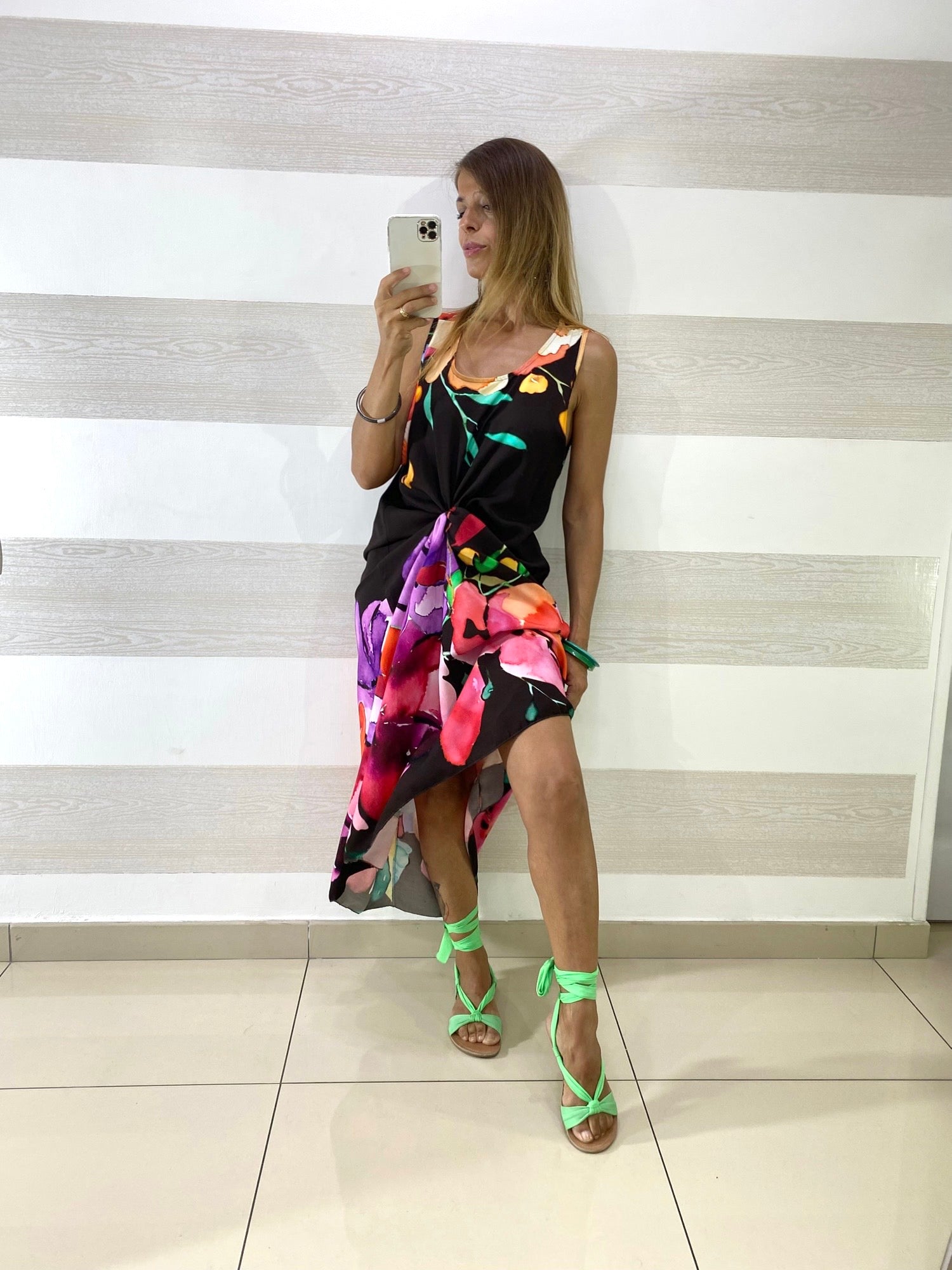 Vestito Vanda Lungo in Viscosa Fantasia Fiori
