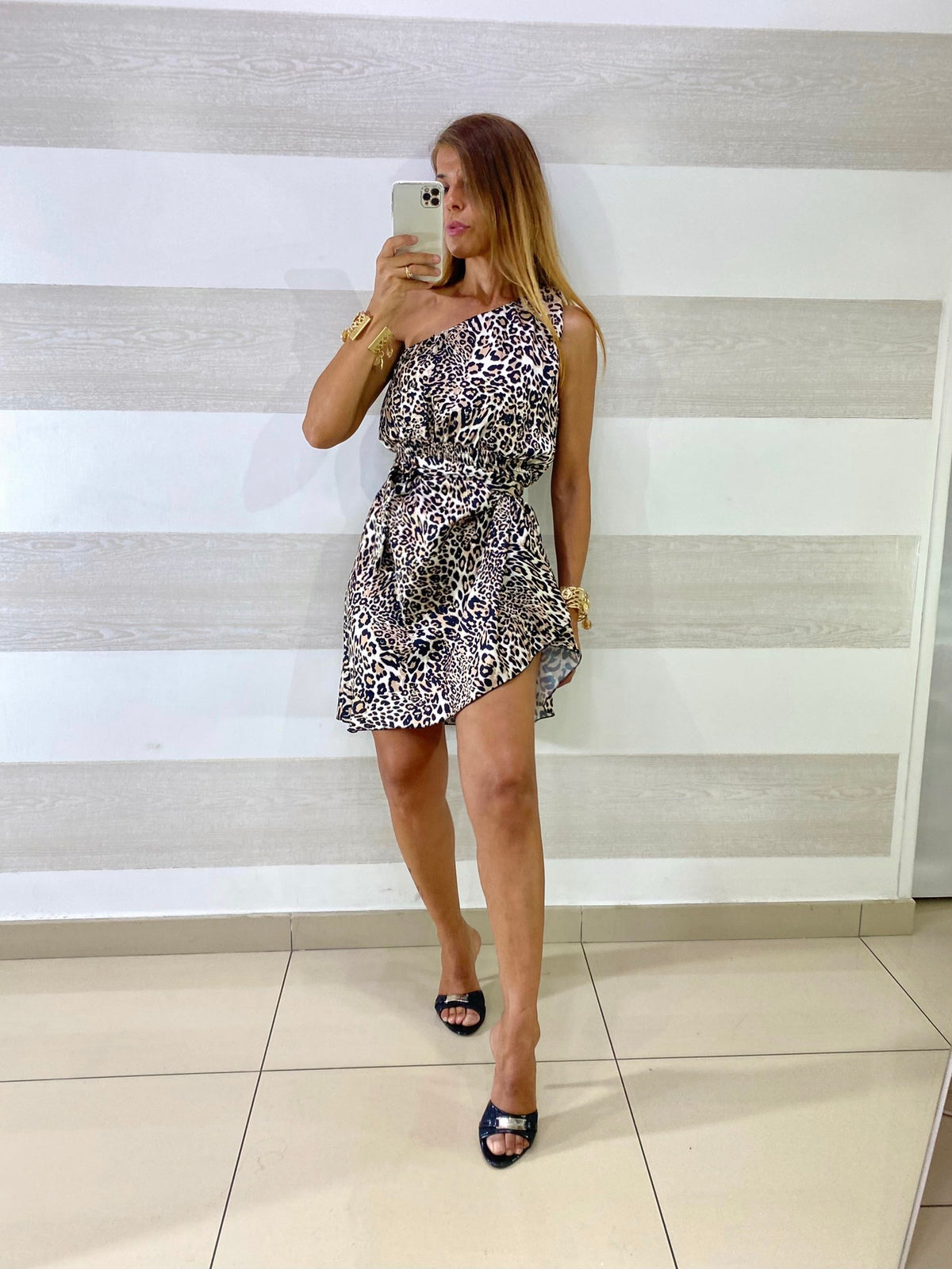 Vestito Zelda Satin Maculato Ghepardato Monospalla