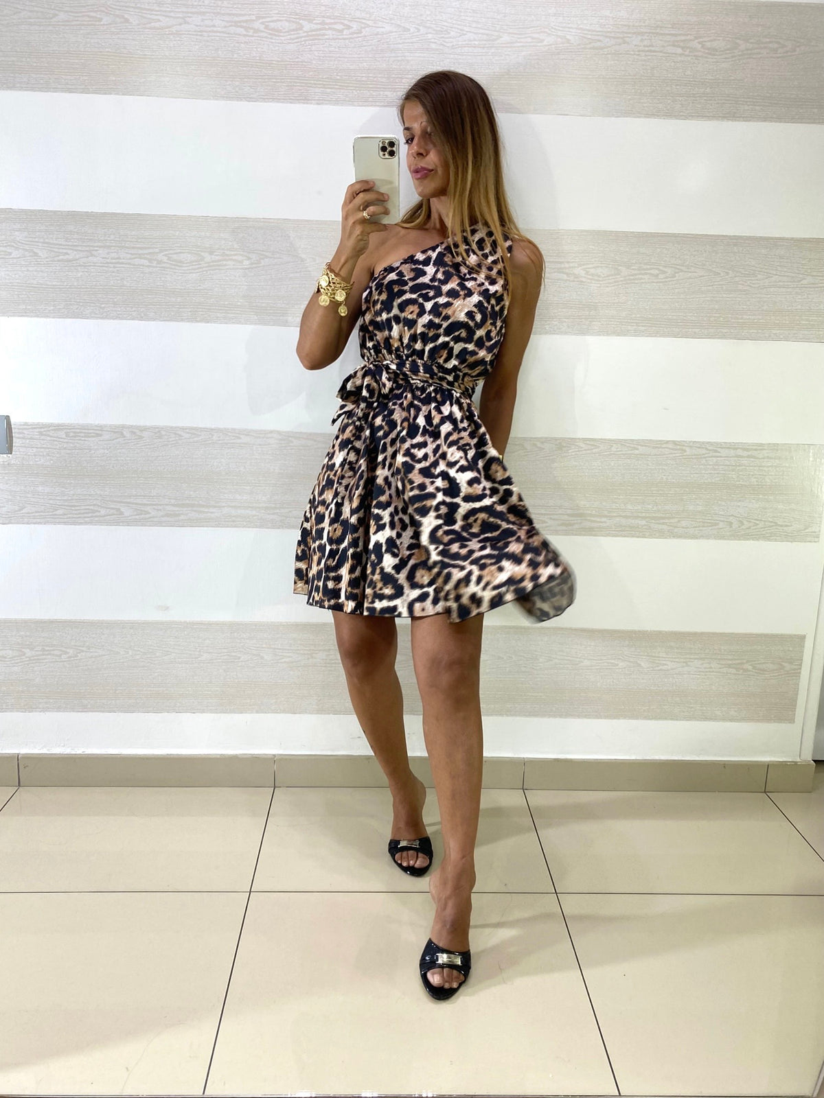 Vestito Zelda Satin Maculato Monospalla